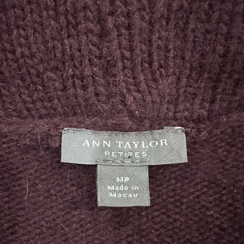 Ann Taylor Petites Rabbit Hair -Wool Blend Cowl Neck Cardigan Maroon petite M - Picture 8 of 8